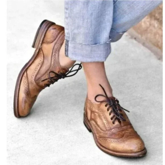 Bed Stu Womens Lita Oxfords Wingtip Leather Loafers Brown Shoes 90s Y2K Size 8